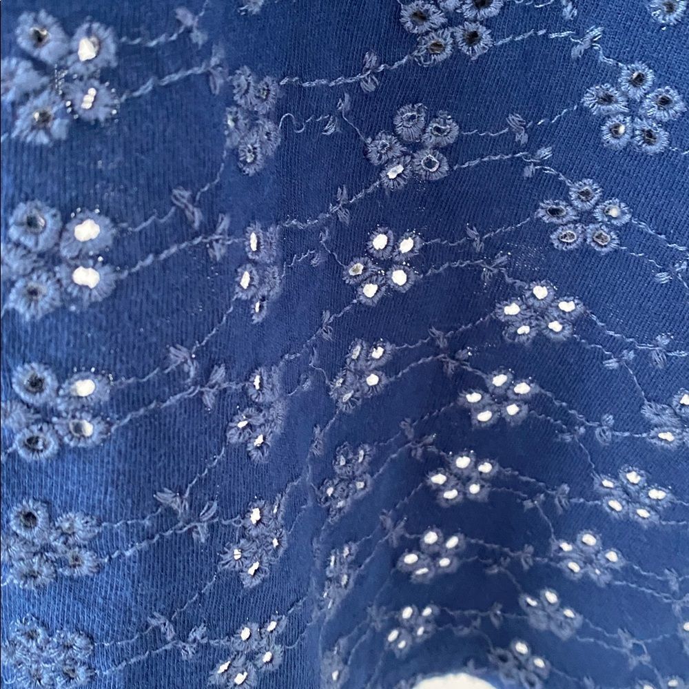 Rare J. Jill Deep Indigo Blue Eyelet Tunic XL Balloon 3/4 Sleeves Coastal Boho - Picture 4 of 10
